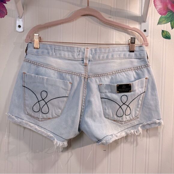 John John Light Blue Distressed Denim Shorts - Picture 3 of 6